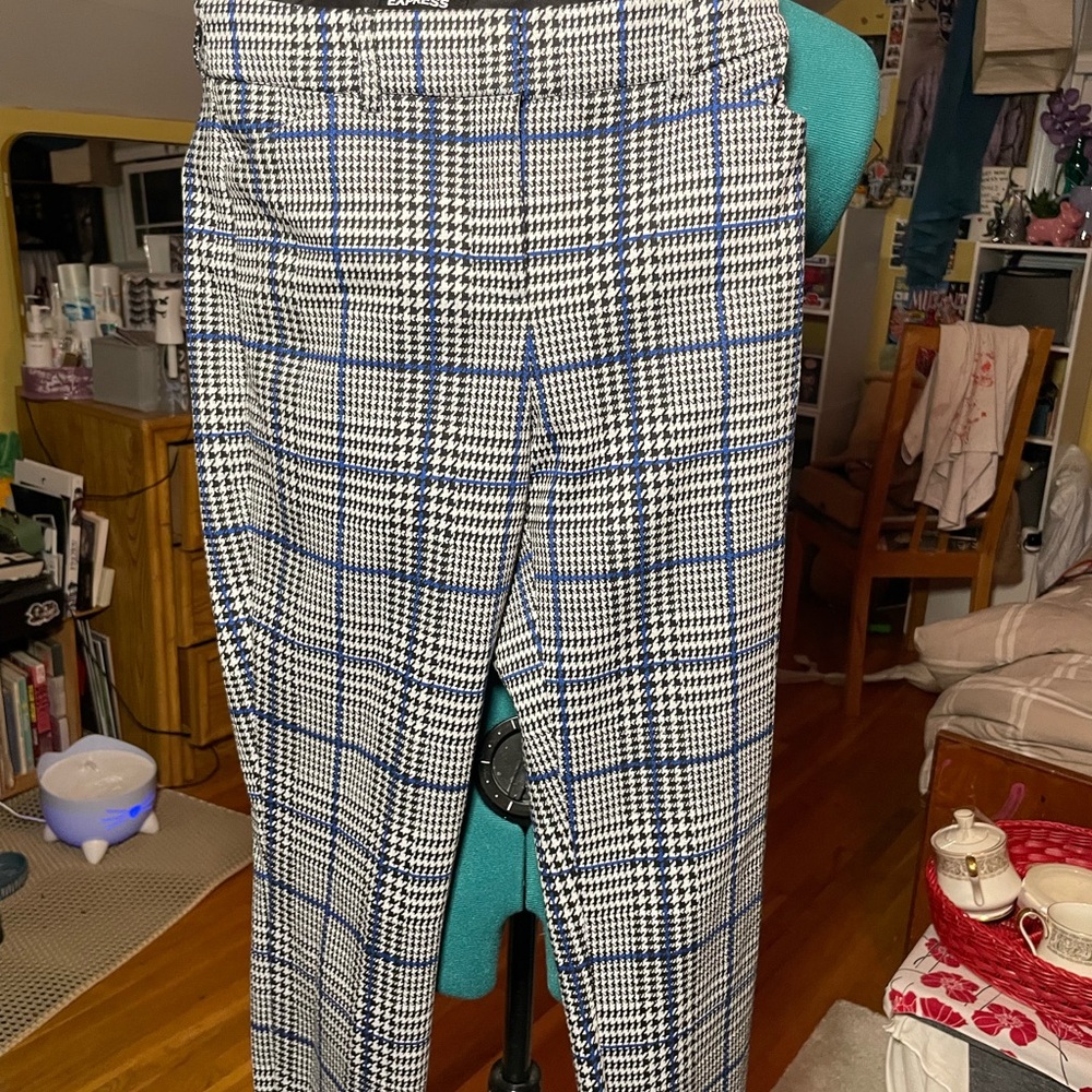 Express Blue and White Plaid Pants